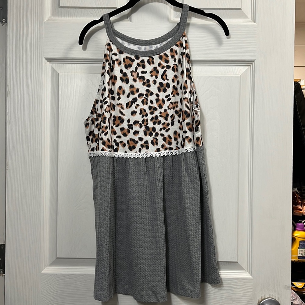 Leopard Gray Waffle Knit Tank